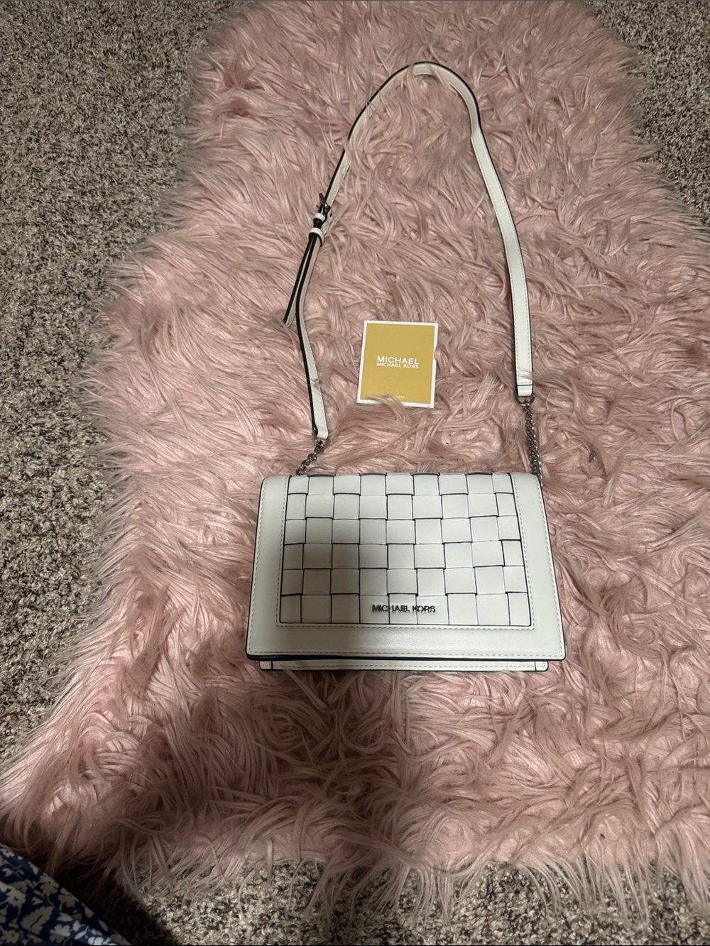 Michael Kors White Woven Leather Crossbody